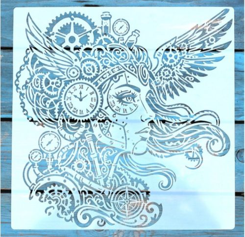 30x30cm-es steampunk  mintás DIY sablon műanyag festő stencil  (0,25 mm vastag)