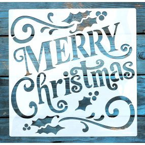   Karácsonyi feliratos 30x30 cm-es műanyag festősablon DIY stencil falra, bútorra