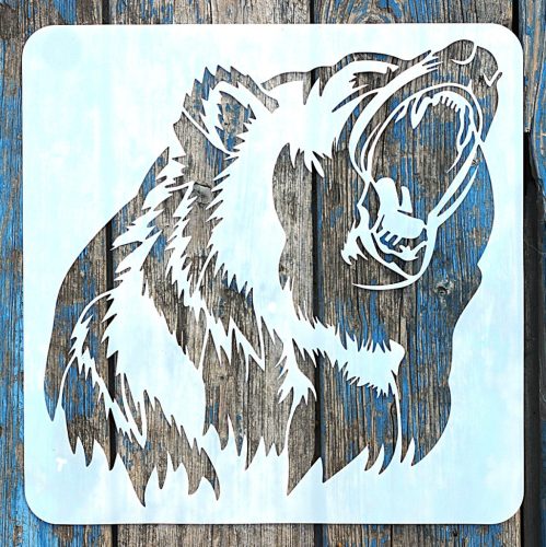 30x30 cm-es grizzly medve  mintás festő sablon műanyag stencil