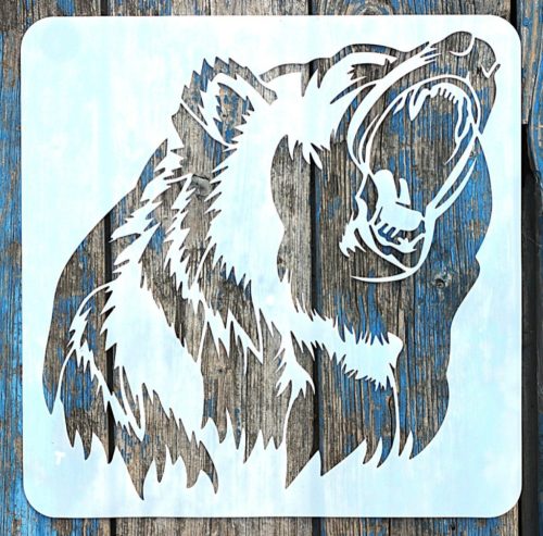 30x30 cm-es grizzly medve mintás festő sablon műanyag stencil