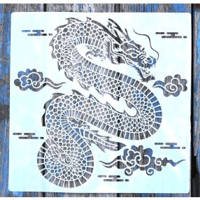   Kínai sárkány mintás műanyag sablon 30x30 cm-es festő DIY stencil falra, bútorra