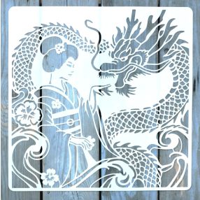   Kínai sárkány mintás DIY festő sablon   műanyag stencil  30x30 cm-es