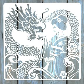   Kínai sárkány mintás DIY festő sablon   műanyag stencil  30x30 cm-es