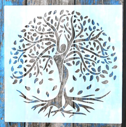 életfa, női alak  mandala sablon 30x30  cm-es műanyag DIY stencil 