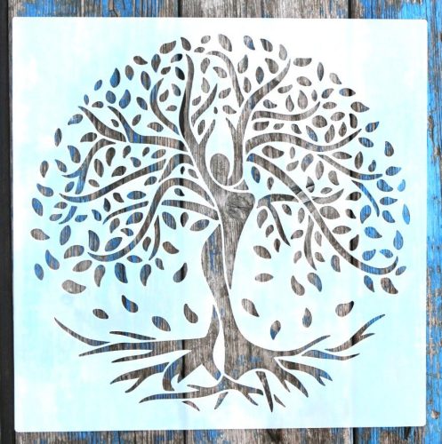 életfa, női alak  mandala sablon 30x30  cm-es műanyag DIY stencil 