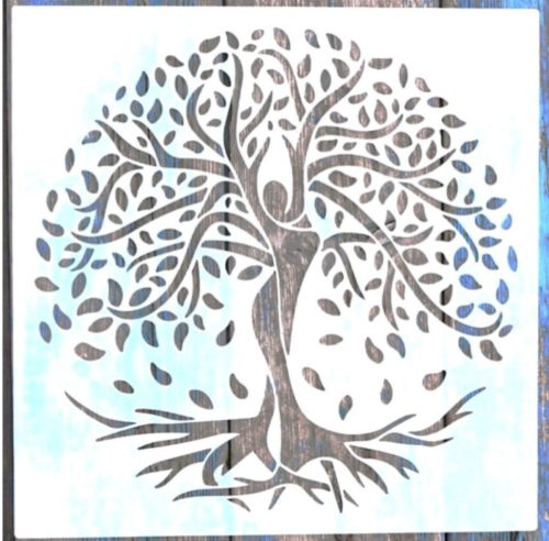 életfa, női alak  mandala sablon 30x30 cm-es műanyag DIY stencil 