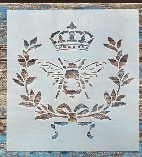 Méhes koronás műanyag fal  sablon 30x30 cm-es DIY stencil falra, bútorra