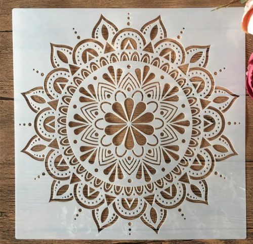 Mandala mintás 30x30 cm-es műanyag  sablon DIY stencil falra, bútorra