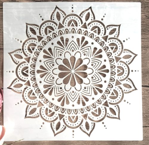 Mandala mintás 30x30 cm-es műanyag sablon DIY stencil falra,  bútorra