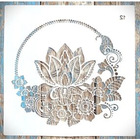 Lótusz virágos műanyag sablon 30x30 cm-es  DIY stencil
