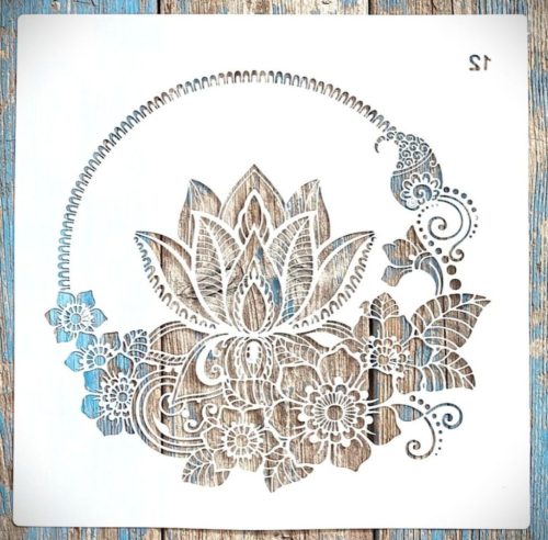 Lótusz virágos műanyag sablon 30x30 cm-es  DIY stencil