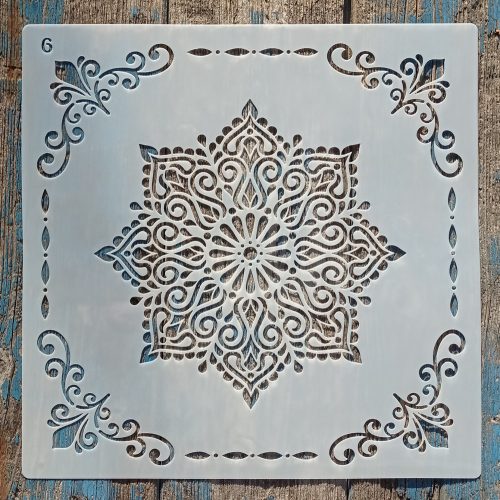 Mandala mintás  csempe sablon   sarok mintával 30x30 cm-es DIY műanyag stencil falra, bútorra