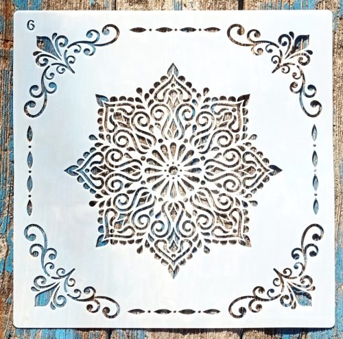 Mandala mintás  csempe sablon sarok mintával 30x30 cm-es DIY műanyag stencil falra, bútorra