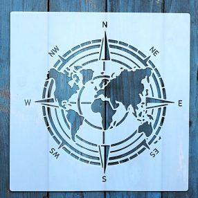   Iránytű, térkép mintás  sablon 30x30 cm-es DIY stencil falra,  bútorra