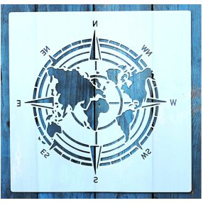   Iránytű, térkép mintás  sablon 30x30 cm-es DIY stencil falra,  bútorra