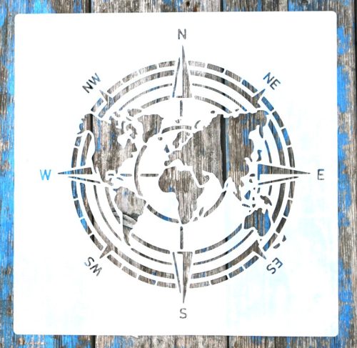 Iránytű, térkép mintás  sablon 30x30 cm-es DIY stencil falra, bútorra