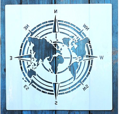 Iránytű, térkép mintás  sablon 30x30 cm-es DIY stencil falra,  bútorra