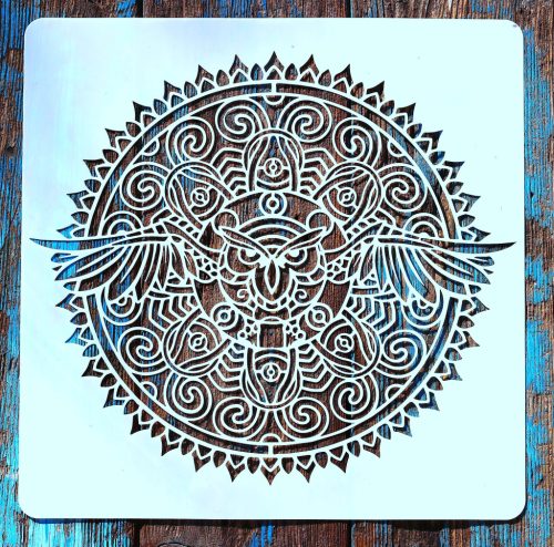 Mandala Bagoly sablon  stencil, 30x30 cm-es DIY stencil