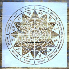    csillagjegy asztrológia mintás Mandala sablon  stencil, 30x30 cm-es 