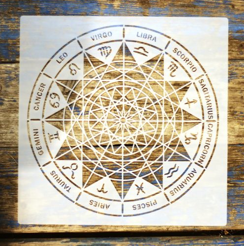  csillagjegy asztrológia mintás Mandala  rétegző sablon  stencil, 30x30 cm-es 