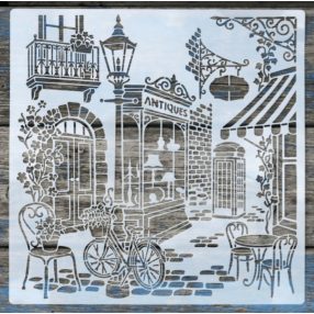   párizsi utca vintage mintás 30x30 cm-es  sablon  stencil (250 mikron vastag)