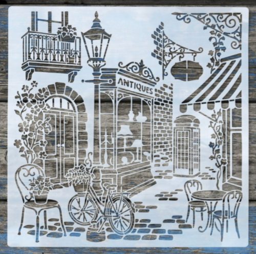 párizsi utca vintage mintás 30x30 cm-es  sablon  stencil (250 mikron vastag)