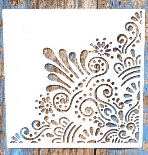  sarok Mandala  mintás festő sablon DIY műanyag stencil,  30x30 cm-es 