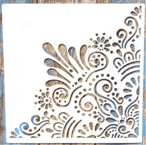  sarok Mandala  mintás festő sablon DIY műanyag stencil,  30x30 cm-es 