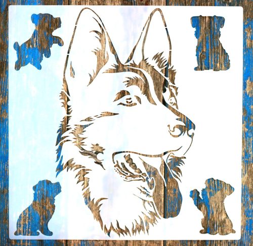 farkas kutya mintás sablon  stencil, 30x30 cm-es 