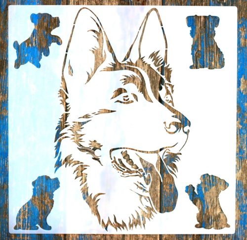 farkas  kutya mintás festő sablon 30x30 cm-es műanyag DIY stencil