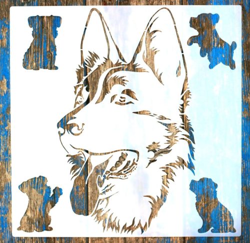 farkas  kutya mintás festő sablon 30x30 cm-es műanyag DIY stencil