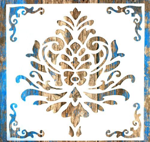  barokk mintás festő sablon műanyag DIY stencil, 30x30 cm-es 