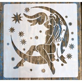   Félholdon ülő női alak műanyag stencil DIY sablon falra  bútorra