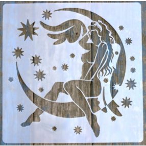   Félholdon ülő női alak műanyag stencil DIY sablon falra  bútorra