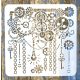  SteamPunk, fogaskerék, óra lánc mintás műanyag sablon, DIY stencil , 30x30 cm-es 
