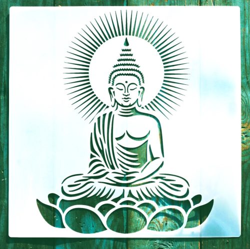 Keleti stílusú műanyag sablon, 30x30 cm-es  Buddha DIY  stencil 