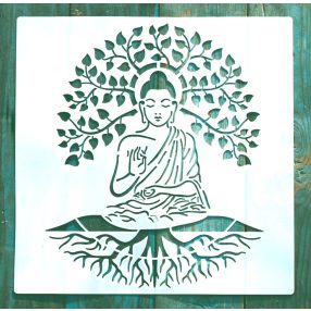   Keleti stílusú műanyag sablon, Buddha DIY stencil 30x30 cm-es 