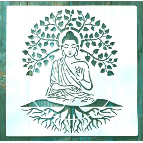   Keleti stílusú műanyag sablon, Buddha DIY stencil 30x30 cm-es 