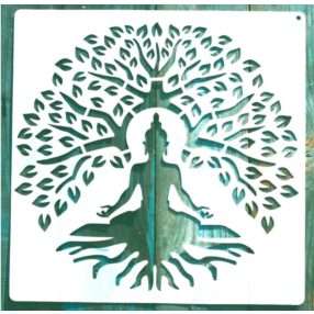  Keleti stílusú műanyag sablon, 30x30 cm-es Buddha DIY stencil , 