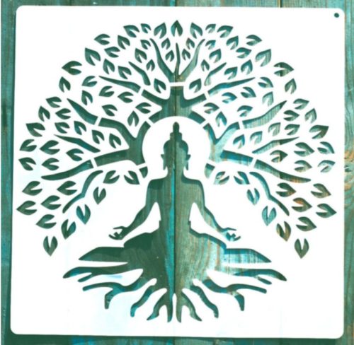 Keleti stílusú műanyag sablon, 30x30 cm-es Buddha DIY stencil , 