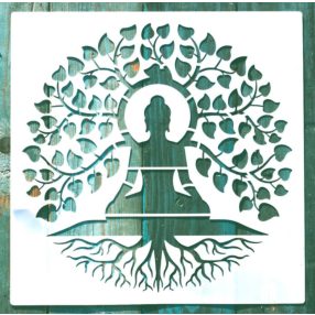   Keleti stílusú műanyag sablon, Buddha DIY stencil , 30x30 cm-es 