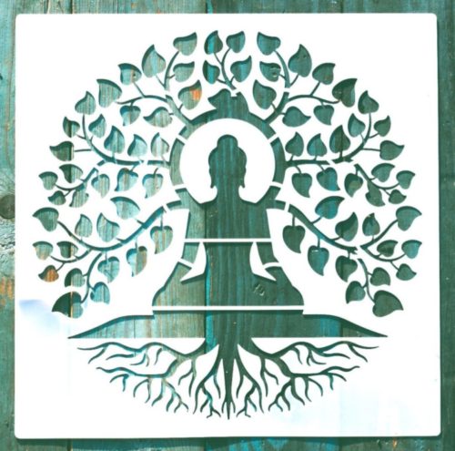 Keleti stílusú műanyag sablon, Buddha DIY stencil , 30x30 cm-es 