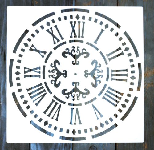antik óra mintás műanyag sablon, 30x30 cm-es DIY  festő stencil