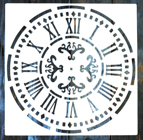 antik óra mintás műanyag sablon, 30x30 cm-es DIY  festő stencil