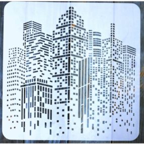   felhőkarcoló, metropolisz mintás  műanyag sablon, 30x30 cm-es DIY festő stencil