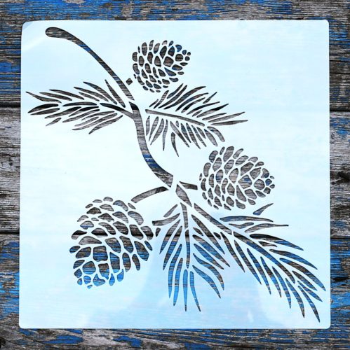 fenyő toboz mintás műanyag sablon, 30x30 cm-es  DIY stencil