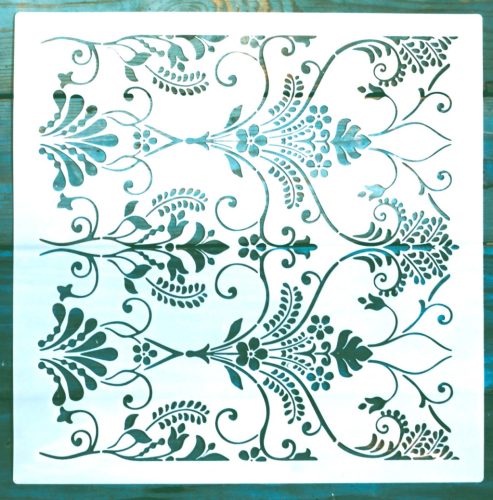 barokk mintás műanyag sablon, 30x30 cm-es DIY festő  stencil falra, bútorra 