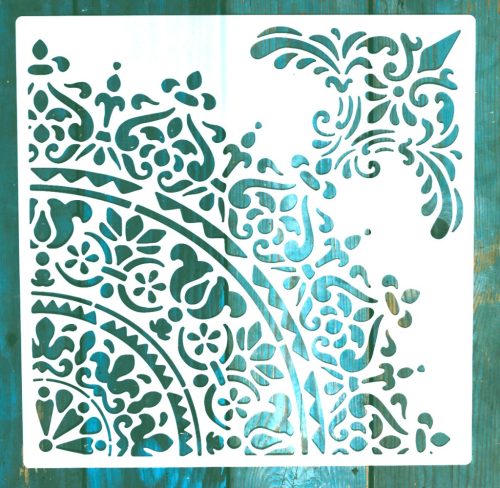 negyed mandala sarok mintás műanyag sablon, 30x30 cm-es DIY festő stencil