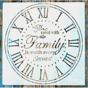   Óra számlap  család mintás műanyag sablon, 30x30 cm-es DIY festő stencil 