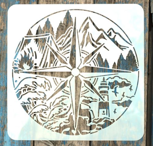 iránytű, Navigátor mintás műanyag sablon, 30x30 cm-es DIY festő stencil 
